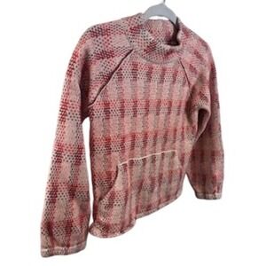 Field Flower Anthropologie Sweater Red Plaid Mock Neck Long Sleeve Pocket Small‎